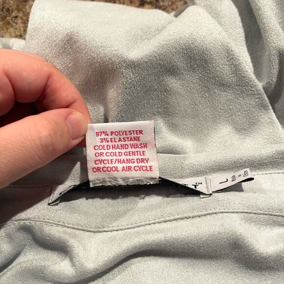 Gretchen Scott Womens Top Faux Suede Polo 3/4 Sleeve Hidden Button Blue Large JD - Picture 4 of 6